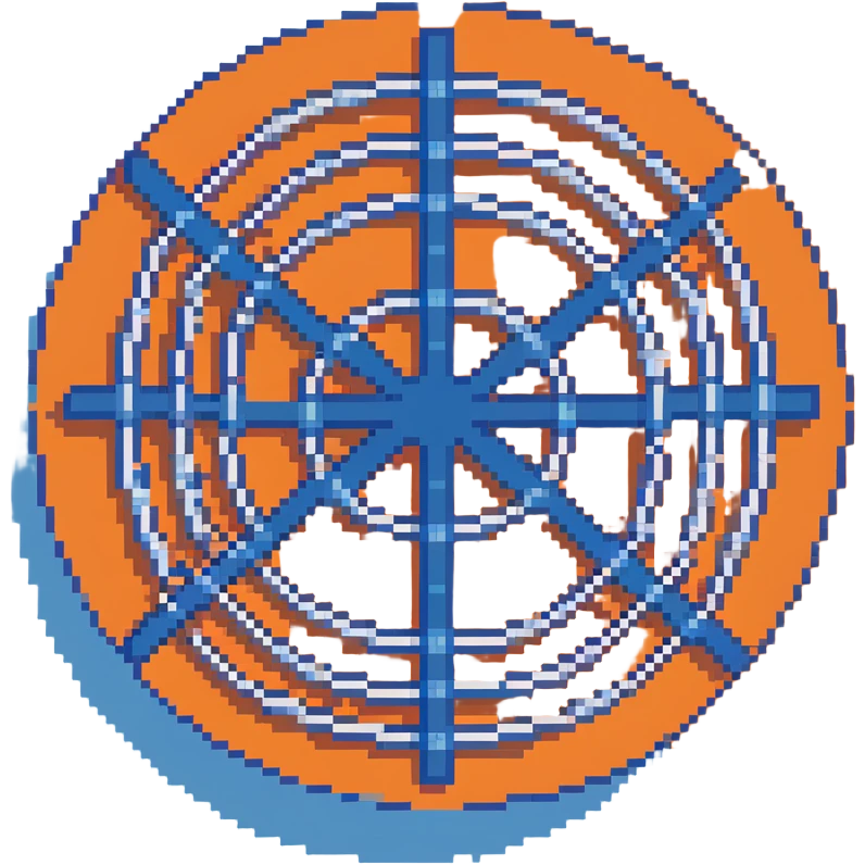 network in a circular form with blue boxes at intersection points emoji
