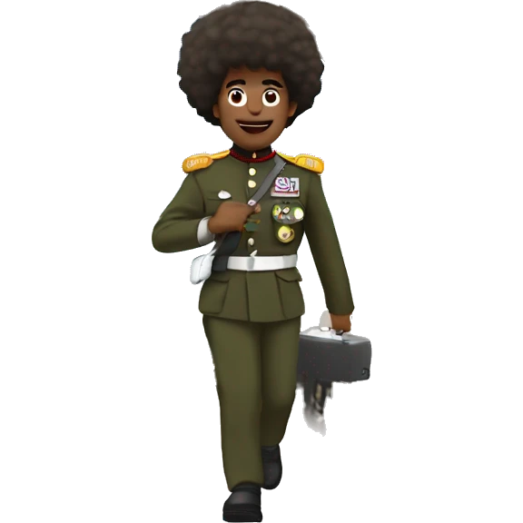 Afro dude in military outfit marching below the arc de triump emoji