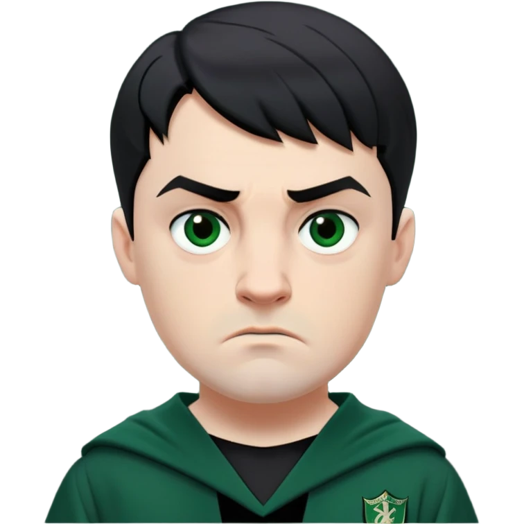 Jamie Yeates is Marcus Flint in harry potter, wear hogwarts slytherin uniform, short black hair, bulky face, often grimaced and bared his teeth, scowling or looking grumpy give him an intimidating presence emoji