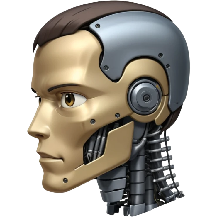 half-human half-Terminator face, clear division, human side with hair, robot side with metallic features, no text emoji