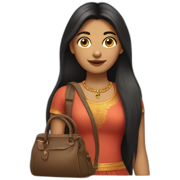 indian lady with long dark hair with a berkin bag emoji