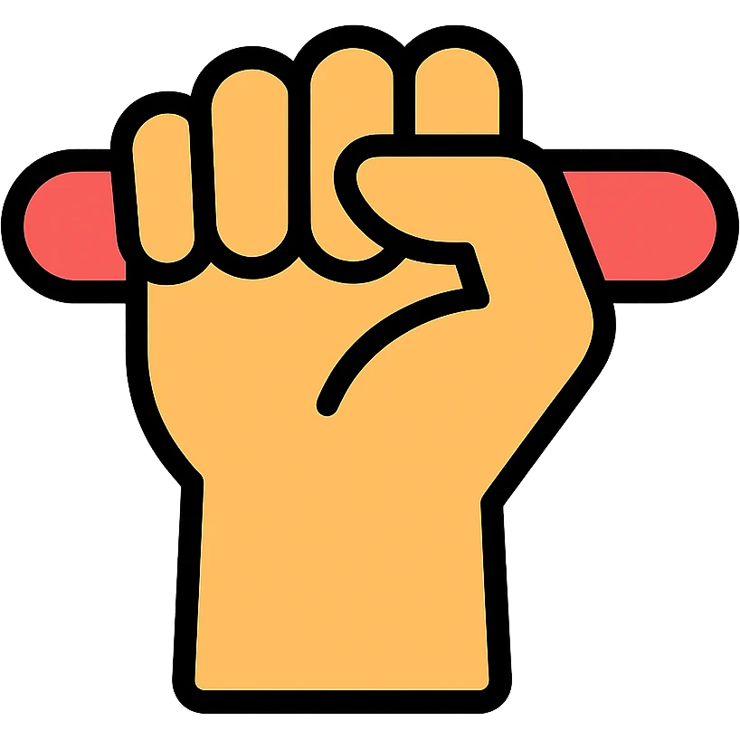 color outline icon of a hand clenching an object, emphasis on grip emoji