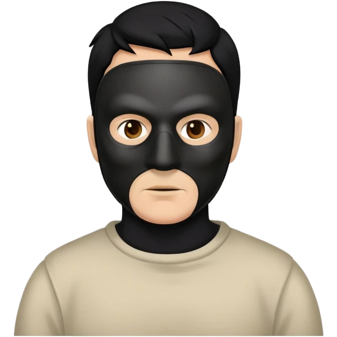 full face mask, shoulders, black hair, creepy man, 50 years old emoji