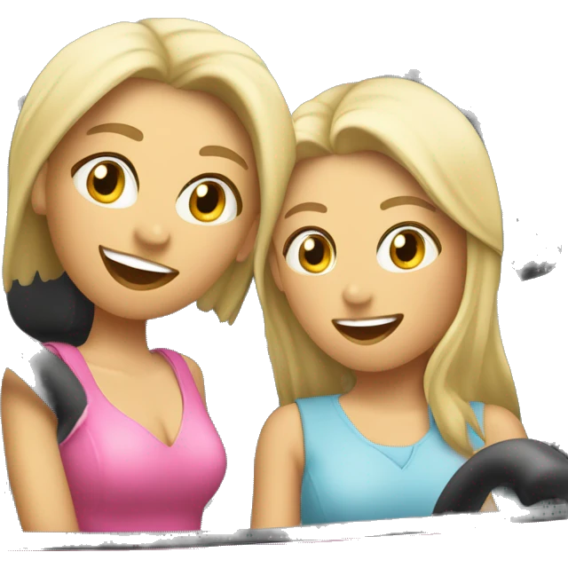 Coche rosa con dos chicas conduciendo una rubia y otra morena emoji