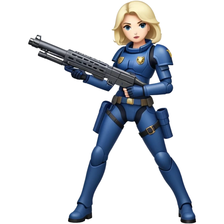 Stunning woman , space marine, full body forward-fashion pose, riffle gun in arms emoji