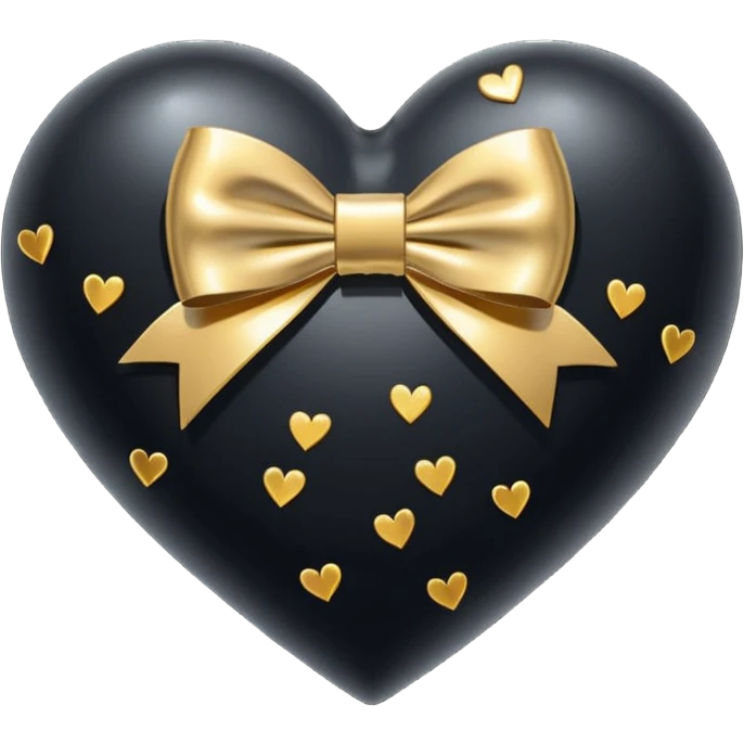glossy broken black heart with a gold bow and heart pattern on the bow emoji