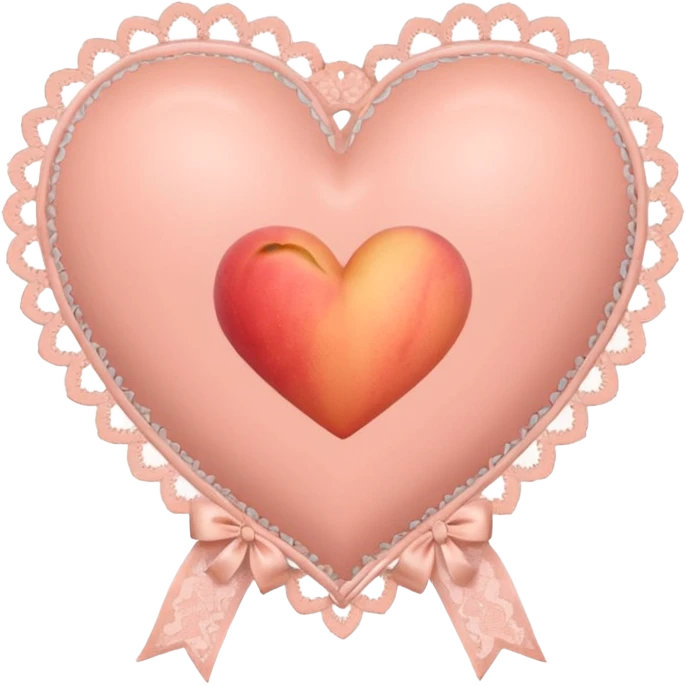 cute baby pink peach colored heart with lace trimming and with a lace ribbon emoji