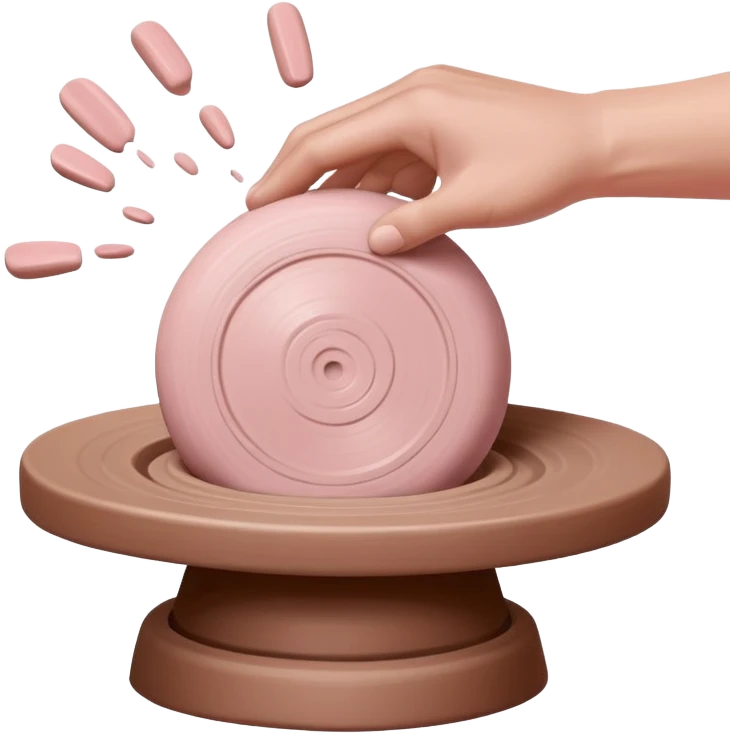 single hand throwing a pink ball of clay onto a pottery wheel, only one hand visible in the frame emoji