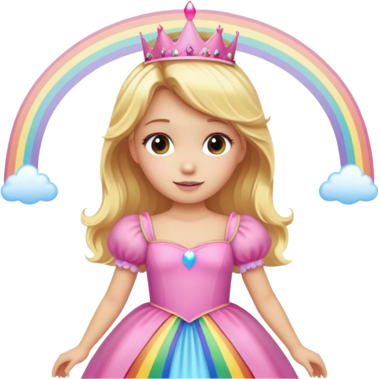 Blond girl with a big pink princess dress and a rainbow above her emoji
