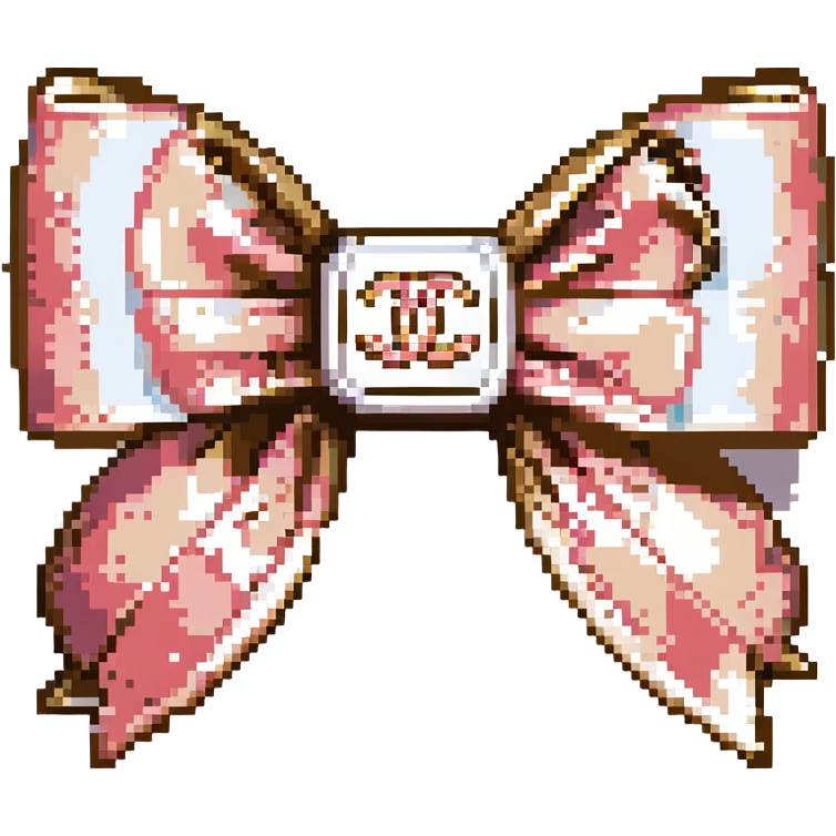 elegant bow with pearls and gold Chanel logo, sparkling effects, glossy, monochrome emoji