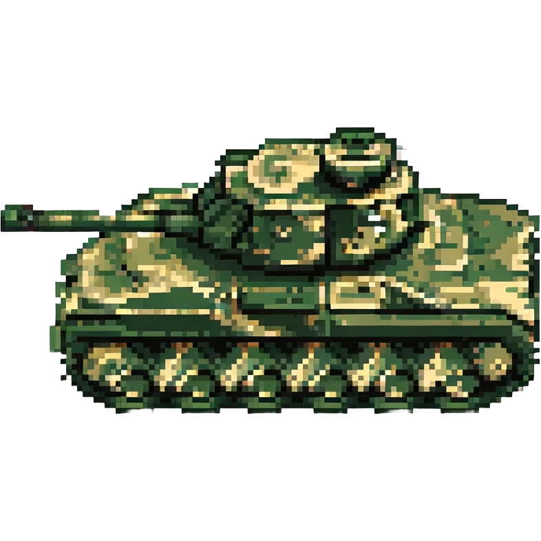 pixel art army tank, side view, green camouflage emoji
