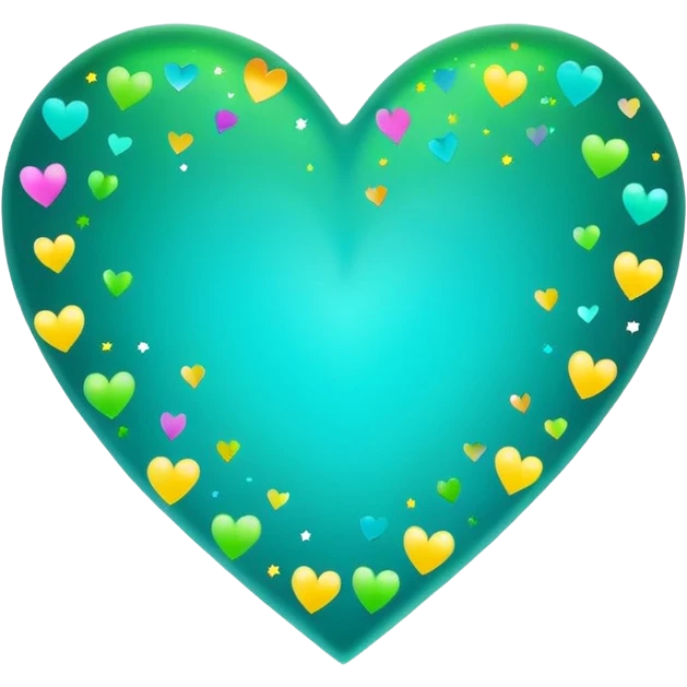 emoji: teal and neon green gradient heart with celebration confetti from behind. emoji