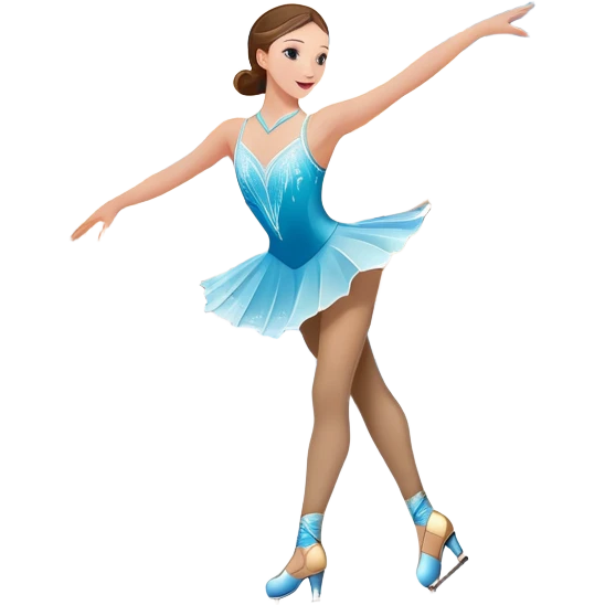 An colorful icon featuring a graceful figure skater performing a spin on the ice. The background includes a grand ice rink palace with shining spotlights and cheering spectators in the stands. Transparent background highlights the elegance and artistry of figure skating emoji