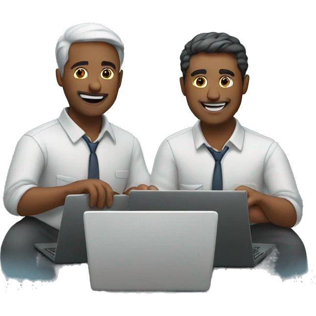 two men working on a laptop together emoji