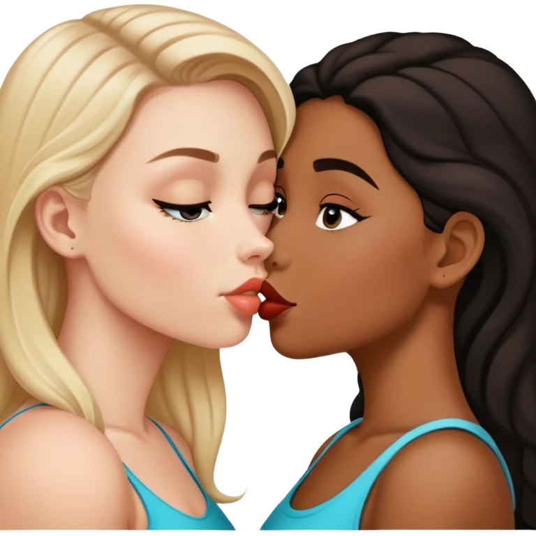 white girl and mixed white and black girl kissing emoji