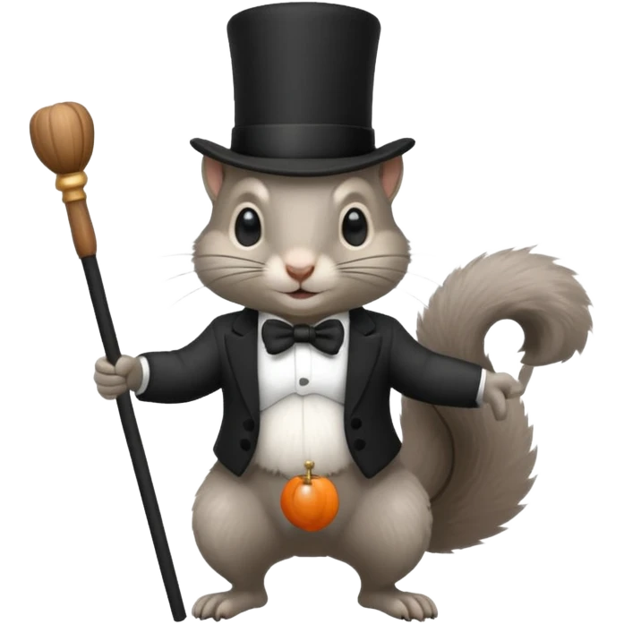 Gray squirrel (all of its fur is gray colored) With a black,completely black tophat emoji