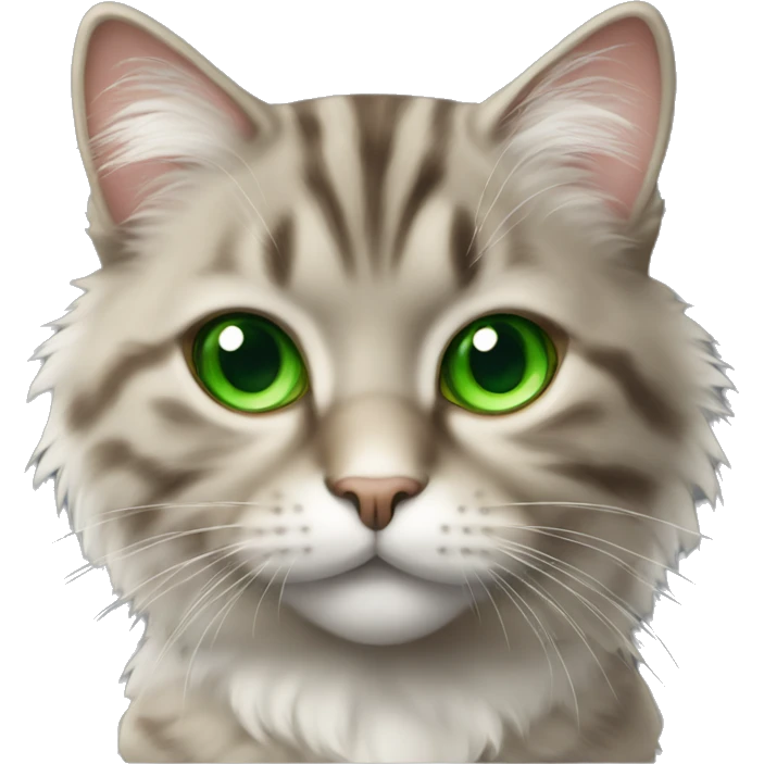 Fluffy tabby cat with green eyes emoji