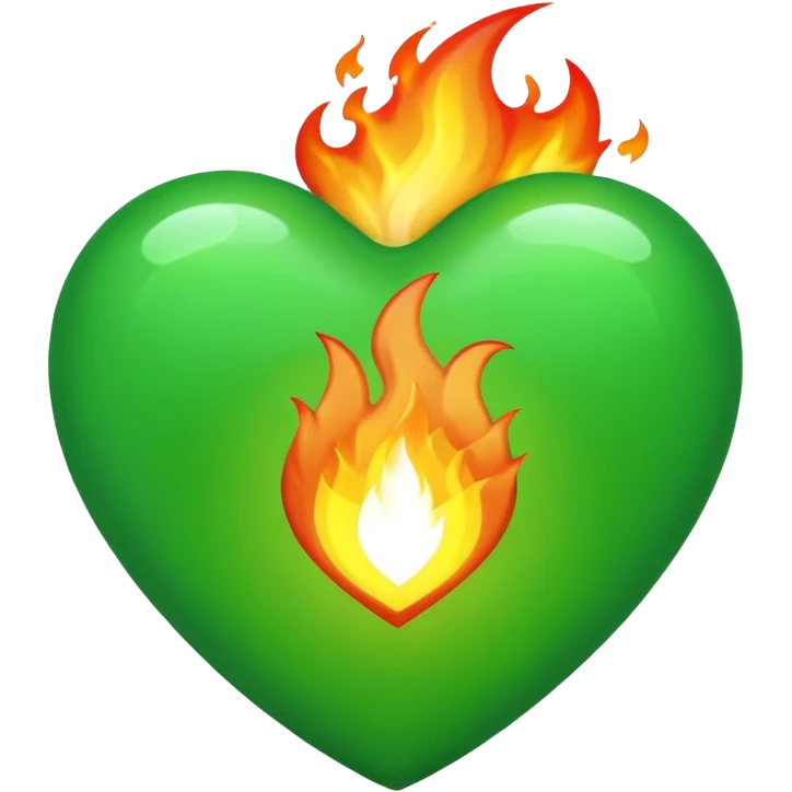 Take the classic "heart on fire" emoji but make it a green heart. emoji