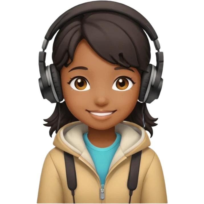 chibi anime black girl smiling with head phones on emoji