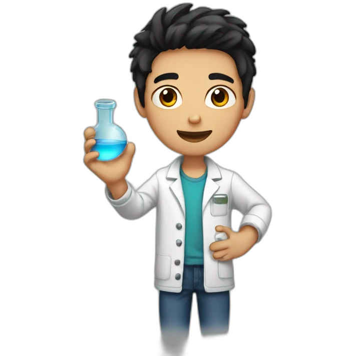 chemistry boy with black hair and his instumants on his hand emoji