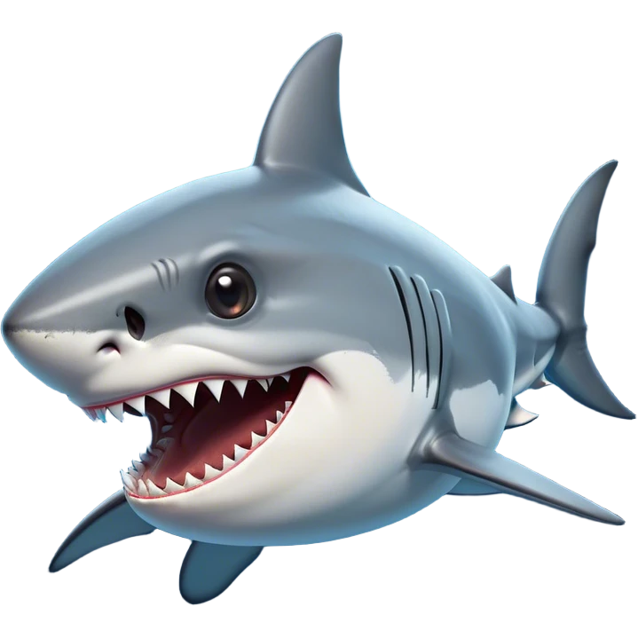 Cinematic Comical Great White Shark Portrait Emoji, Head tilted dramatically with an exaggeratedly shocked expression, featuring its iconic pointed snout, wide, comically expressive eyes, and a sleek body with a prominently defined dorsal fin, Simplified yet hilariously expressive features, highly detailed, glowing with a slightly sassy oceanic glow, high shine, dramatic yet playful, stylized with an air of cheeky marine mischief, soft glowing outline, capturing the essence of a meme-worthy great white shark that looks ready to side-eye its way into viral fame! emoji