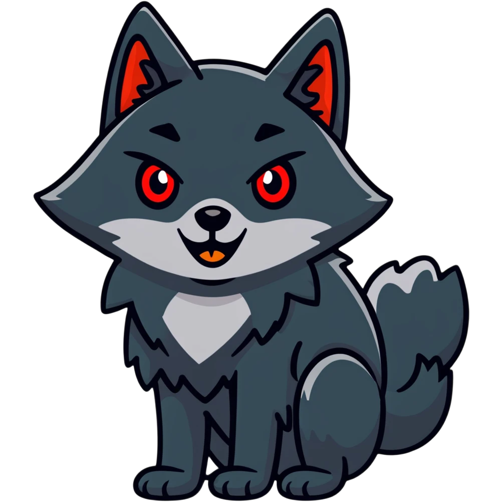 surprised shocked black wolf with red eyes emoji