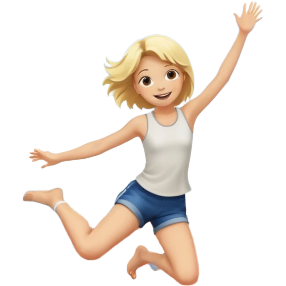 Blond girl jumping off roof smiling  emoji