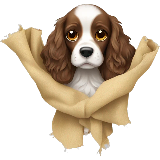 spaniel in hands with a rag emoji