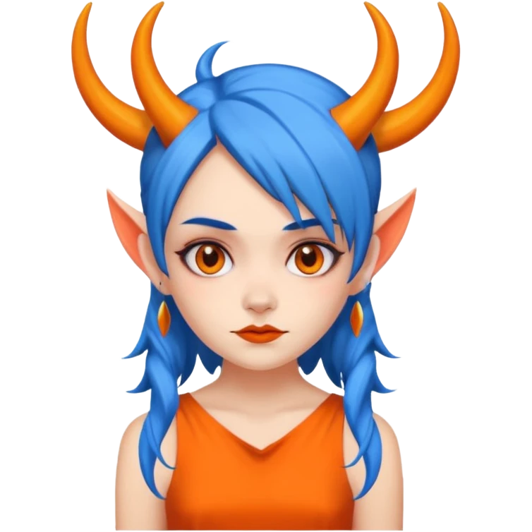 blue hair girl with evil horns and orange dress emoji