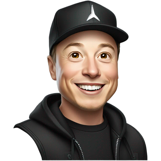 elon musk smiling wearing a black snapback hat emoji
