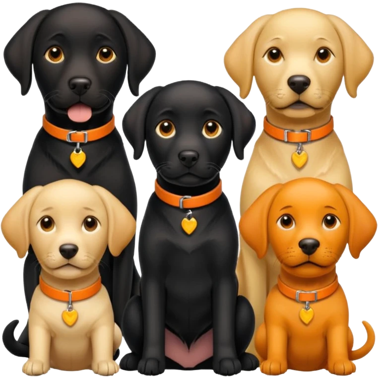 1 black labrador with yellow collar, 1 black labrador with orange collar, 2 dogs in 1 picture emoji