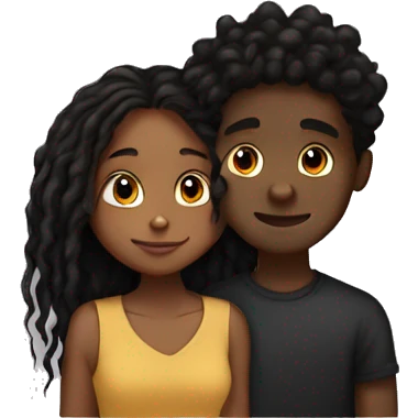 Brown girl with wavy hair hugging black boy who has dreads  emoji