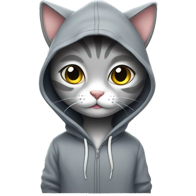 Grey kitty in hoddie emoji