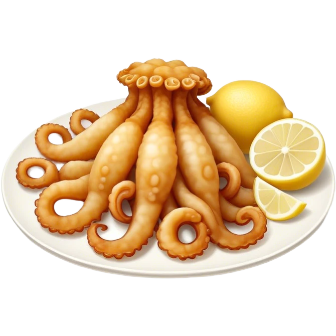 Fried squid Greek snack with a slice of lemon on the side emoji