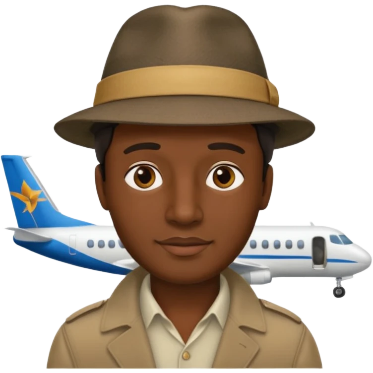 Visage homme créole réunionnais avec chapeau arrive avion emoji