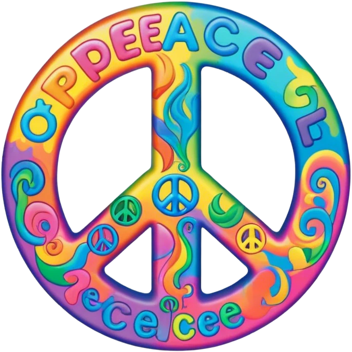 Brightly colored Psychedelic word “Peace” emoji