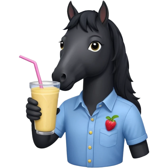 black horse with shirt character holding smoothie emoji
