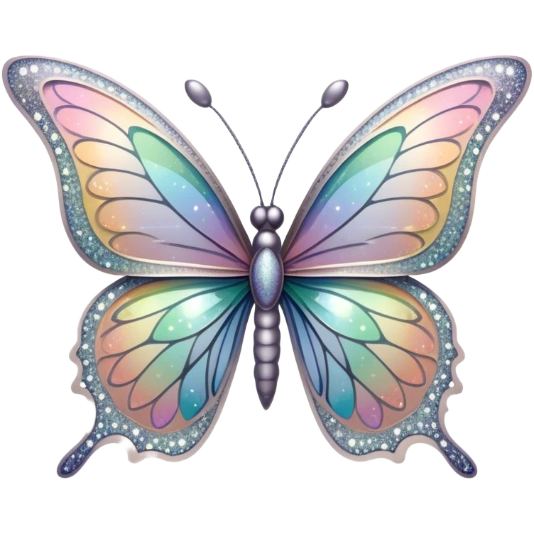 Pastel sparkly grey glittery iridescent rainbow transparent butterfly with detailed intricate patterns emoji