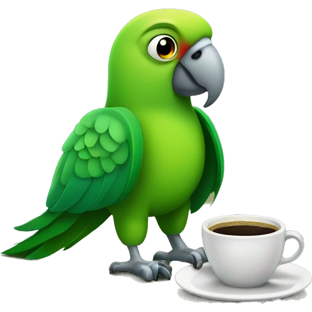 Green parrot with cup of coffee emoji