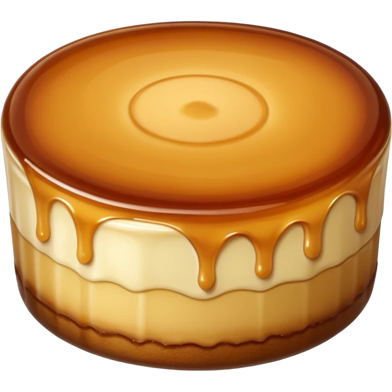 round caramel flan, glossy top, soft custard texture emoji