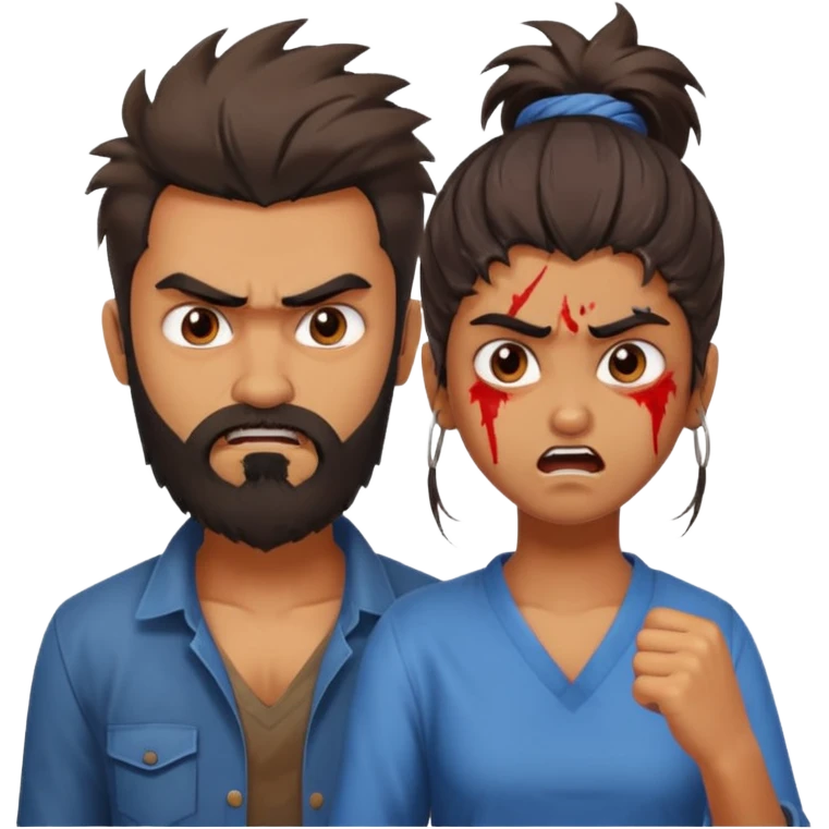 brother and sister fighting modern culture naughty  - indian skin and hairstyle - men beard  emoji