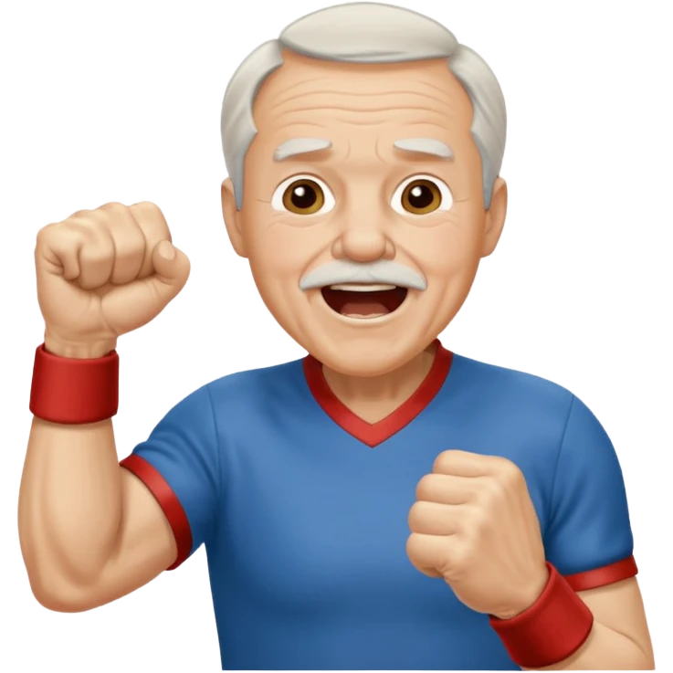 A grandpa in a vintage jersey, pumping his fist and shouting proudly. emoji