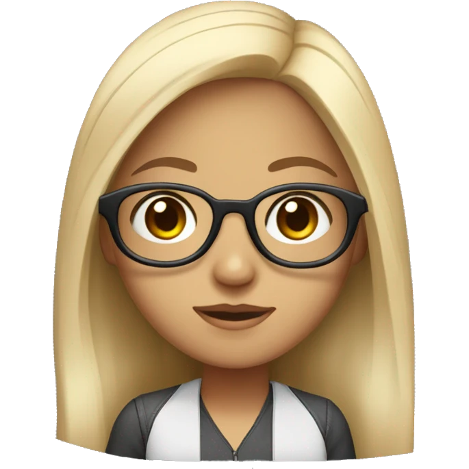 Girls who works as an ai engineer, big eyes, wear glasses, fair and long hairs, face only emoji