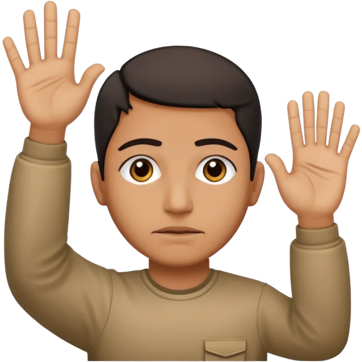 surrenders, portray an authentic 1980 Iraqi with a sad face and raised hands emoji