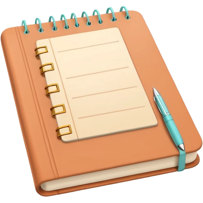 modern elegant planner with checkmarks emoji, 3D style, pastel terracotta, beige or pink and gold, clean design emoji