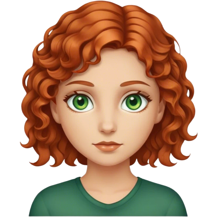 Girl Caucasian eyes green hair curly a little bit copper  emoji