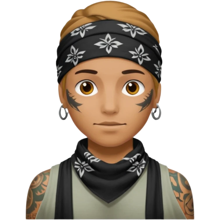 a human with bandana and tattoo emoji
