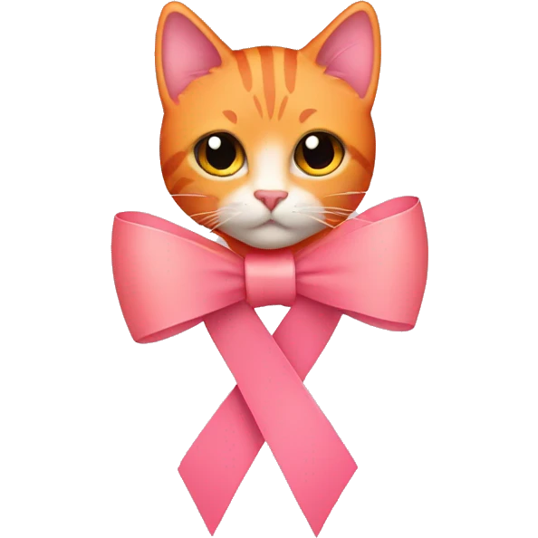 Pink ribbon with orange cat emoji