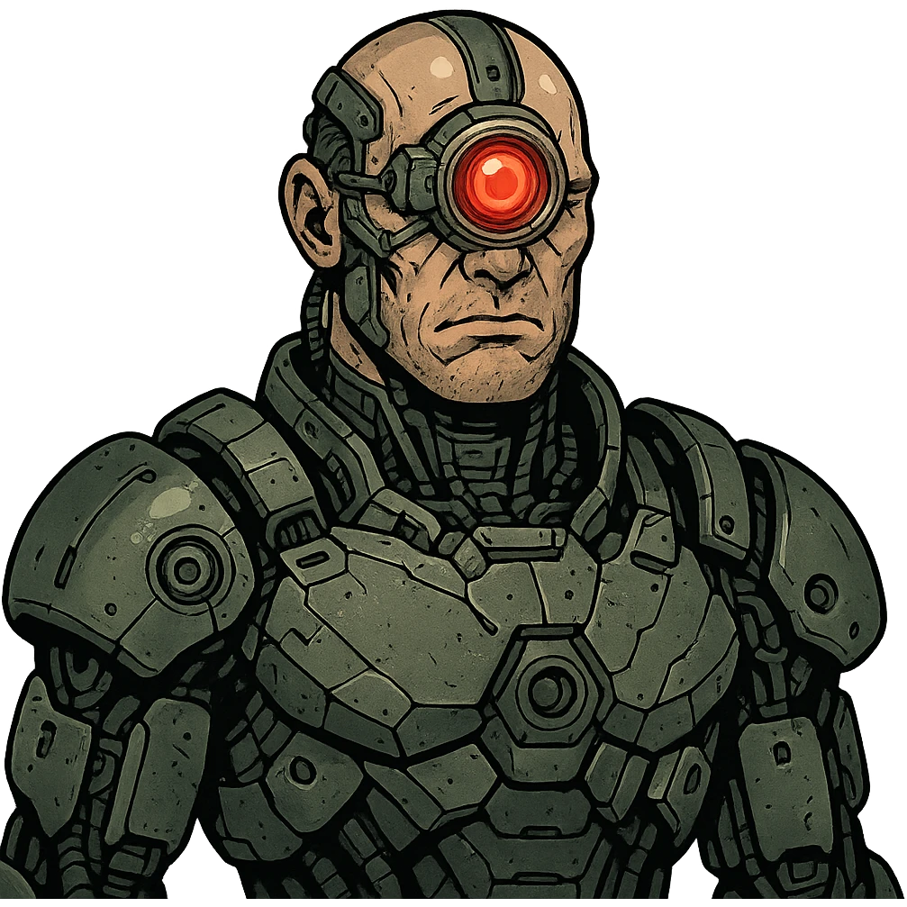 Cyclops, futuristic, cybernetic implants, one eye emoji