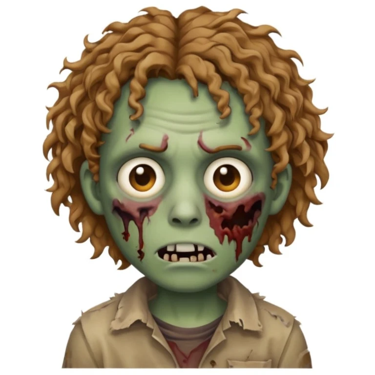 emoji de zumbi cabelo cacheado castanho claro e olho castanho emoji